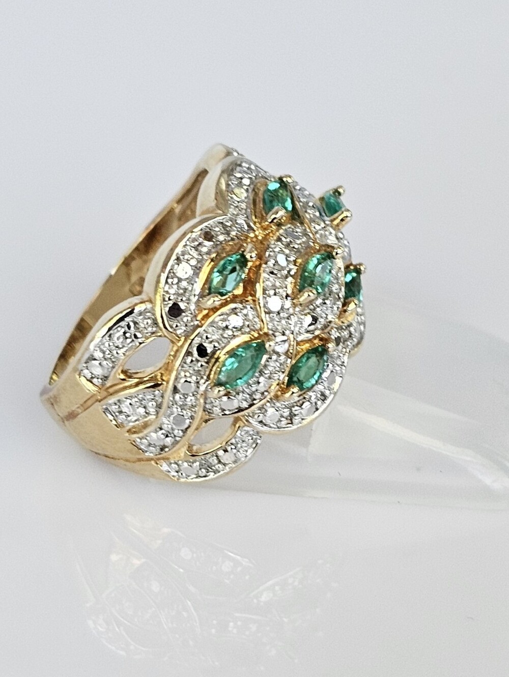 Vintage Genuine Emerald & Diamond Ring Yellow Gold Vermeil Size 6! - Picture 2 of 6